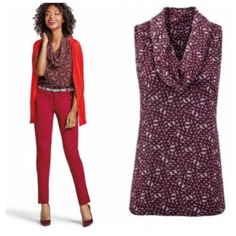 Cabi Venus Cowl Neck Sleeveless Chiffon Geometric Blouse